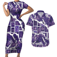 Hawaii Japanese Culture Purple Couples Matching Short Sleeve Bodycon Dress and Hawaiian Shirt Spring Cranes Aloha Pattern LT01 Purple - Polynesian Pride