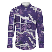 Hawaii Japanese Culture Purple Family Matching Off The Shoulder Long Sleeve Dress and Hawaiian Shirt Spring Cranes Aloha Pattern LT01 Dad's Shirt - Long Sleeve Purple - Polynesian Pride