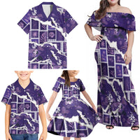 Hawaii Japanese Culture Purple Family Matching Off Shoulder Maxi Dress and Hawaiian Shirt Spring Cranes Aloha Pattern