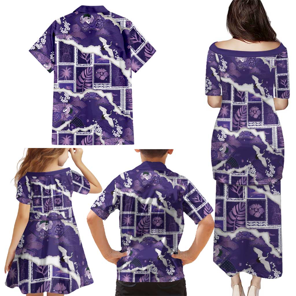 Hawaii Japanese Culture Purple Family Matching Puletasi and Hawaiian Shirt Spring Cranes Aloha Pattern LT01 - Polynesian Pride