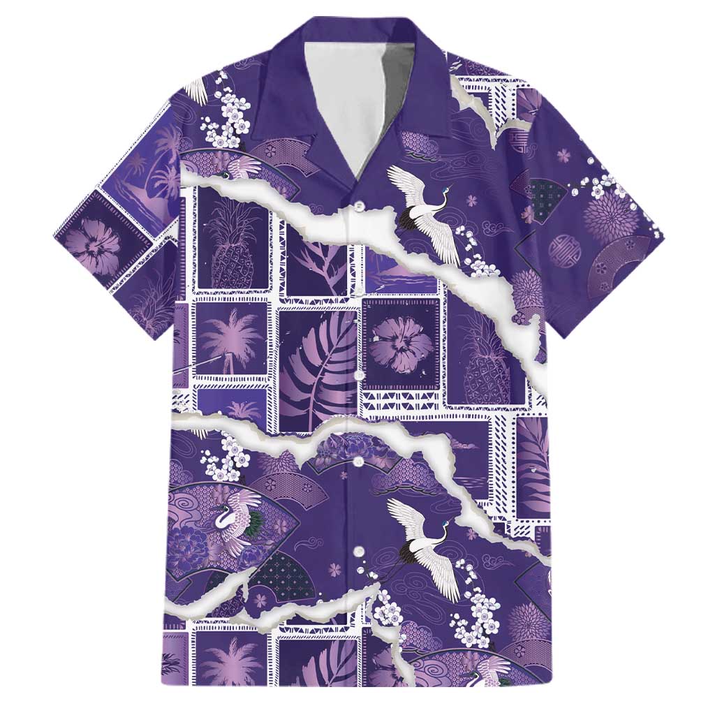 Hawaii Japanese Culture Purple Family Matching Tank Maxi Dress and Hawaiian Shirt Spring Cranes Aloha Pattern