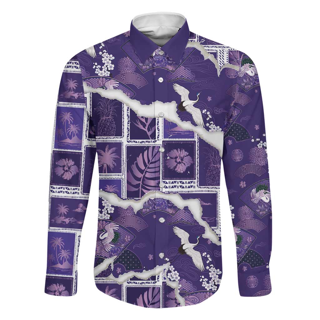 Hawaii Japanese Culture Purple Family Matching Tank Maxi Dress and Hawaiian Shirt Spring Cranes Aloha Pattern