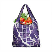 Hawaii Japanese Culture Purple Grocery Bag Spring Cranes Aloha Pattern