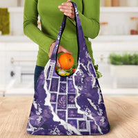 Hawaii Japanese Culture Purple Grocery Bag Spring Cranes Aloha Pattern
