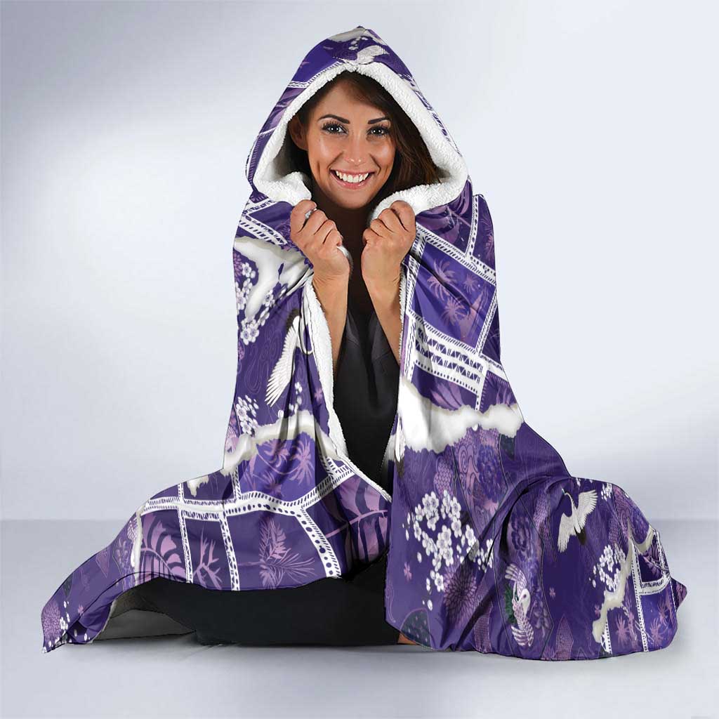 Hawaii Japanese Culture Purple Hooded Blanket Spring Cranes Aloha Pattern