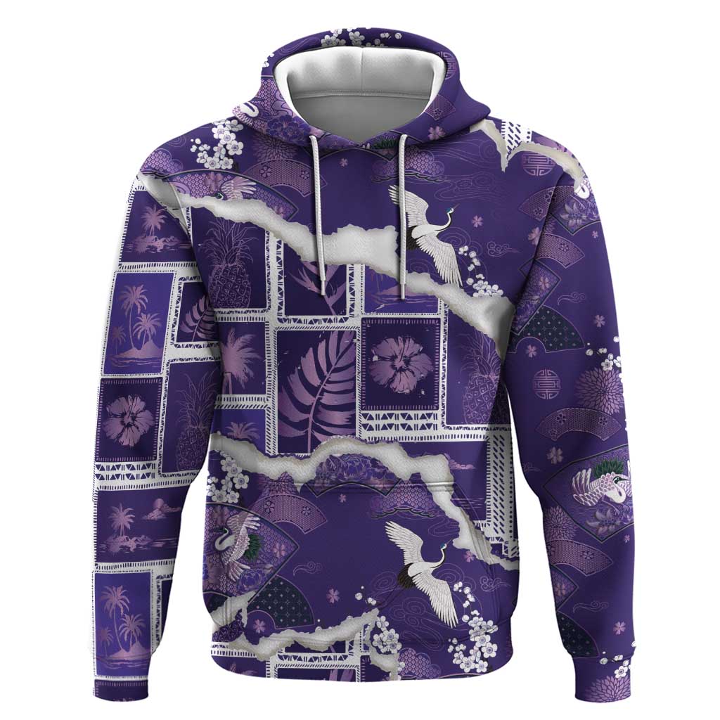 Hawaii Japanese Culture Purple Hoodie Spring Cranes Aloha Pattern