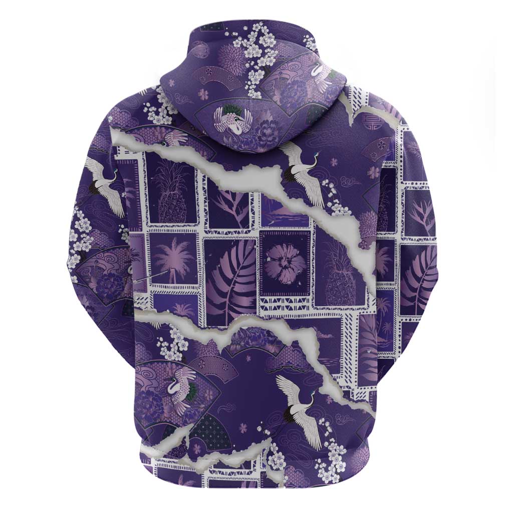 Hawaii Japanese Culture Purple Hoodie Spring Cranes Aloha Pattern