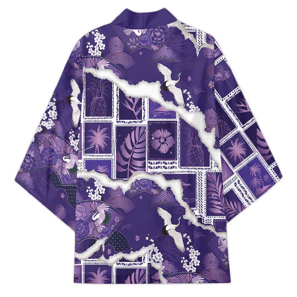 Hawaii Japanese Culture Purple Kimono Spring Cranes Aloha Pattern