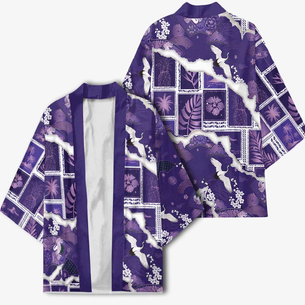 Hawaii Japanese Culture Purple Kimono Spring Cranes Aloha Pattern