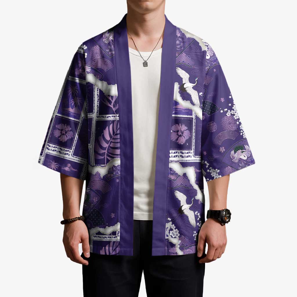 Hawaii Japanese Culture Purple Kimono Spring Cranes Aloha Pattern