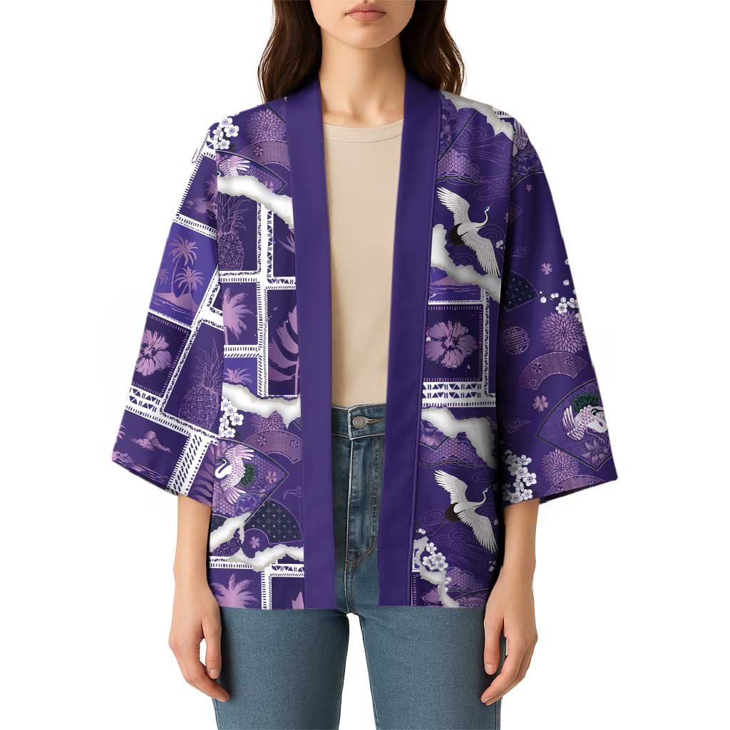 Hawaii Japanese Culture Purple Kimono Spring Cranes Aloha Pattern
