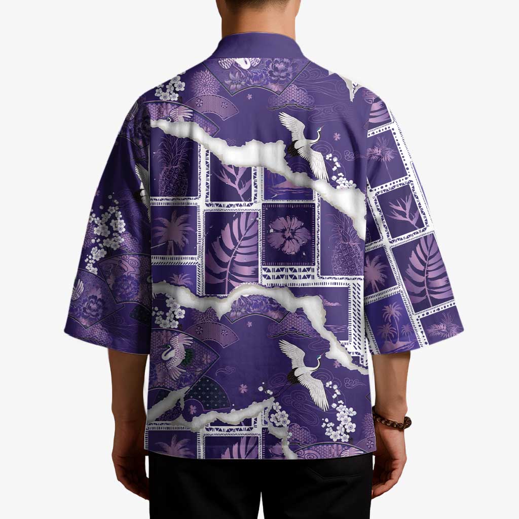 Hawaii Japanese Culture Purple Kimono Spring Cranes Aloha Pattern