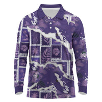 Hawaii Japanese Culture Purple Long Sleeve Polo Shirt Spring Cranes Aloha Pattern LT01 Purple - Polynesian Pride