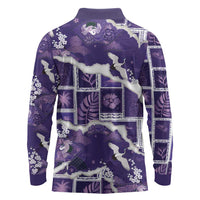 Hawaii Japanese Culture Purple Long Sleeve Polo Shirt Spring Cranes Aloha Pattern LT01 - Polynesian Pride