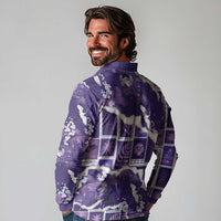 Hawaii Japanese Culture Purple Long Sleeve Polo Shirt Spring Cranes Aloha Pattern LT01 - Polynesian Pride