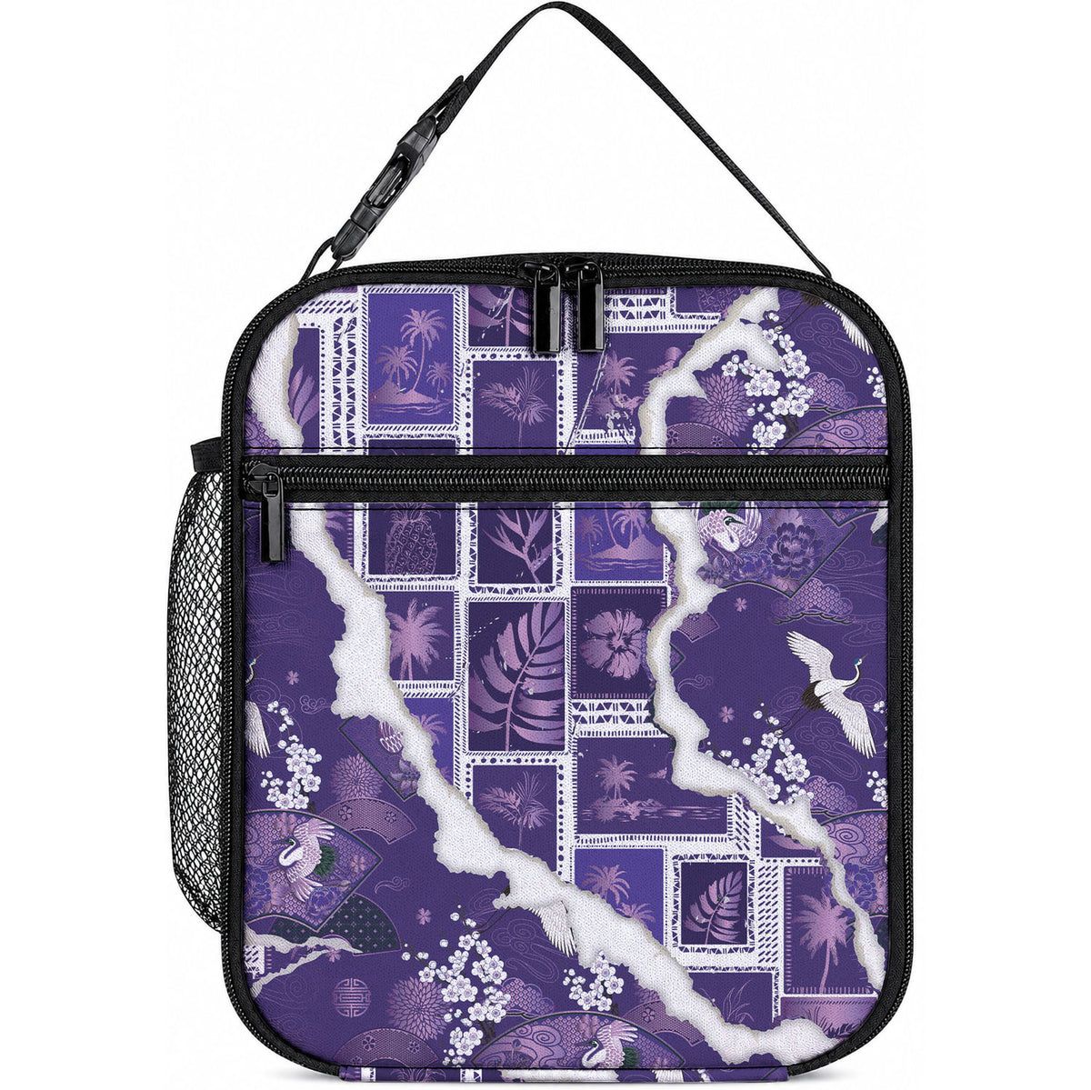 Hawaii Japanese Culture Purple Lunch Bag Spring Cranes Aloha Pattern