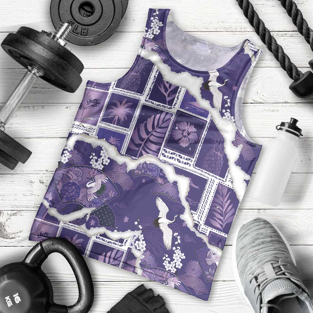 Hawaii Japanese Culture Purple Men Tank Top Spring Cranes Aloha Pattern