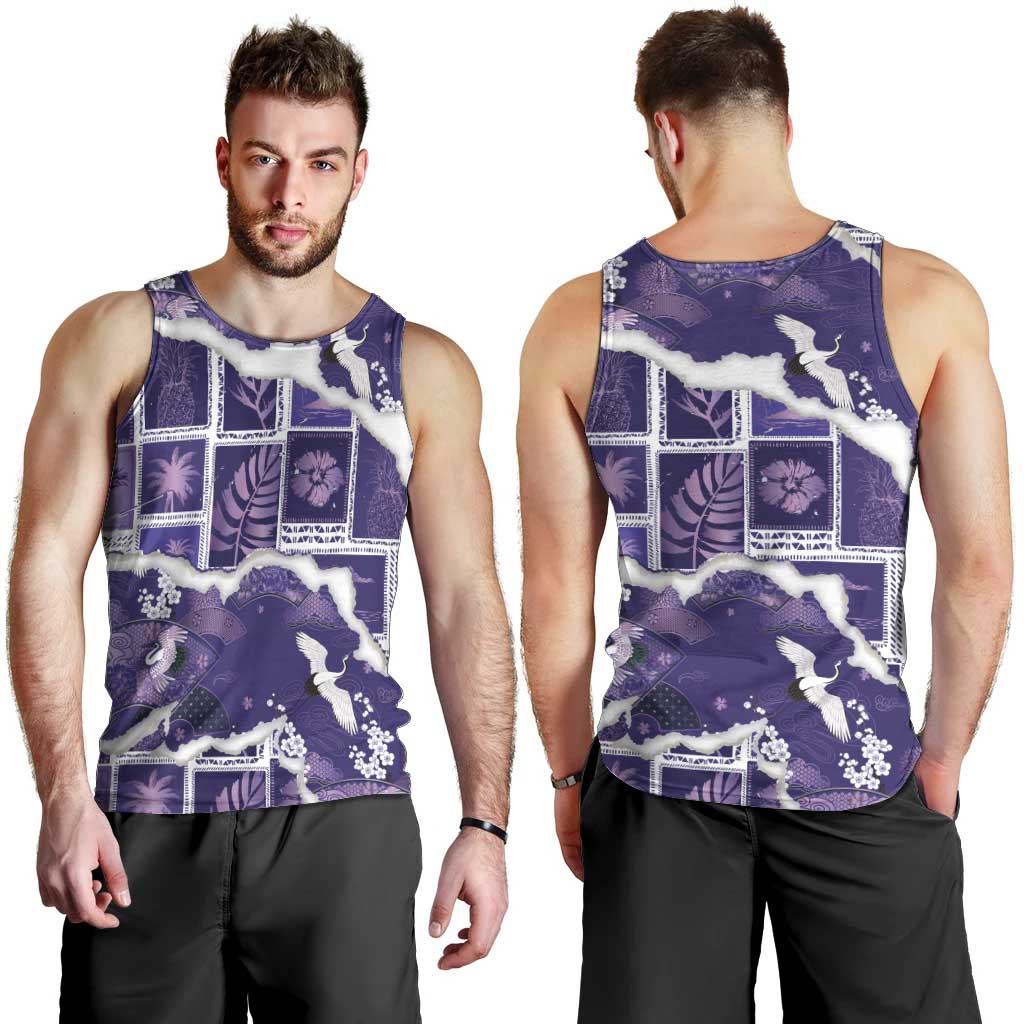 Hawaii Japanese Culture Purple Men Tank Top Spring Cranes Aloha Pattern