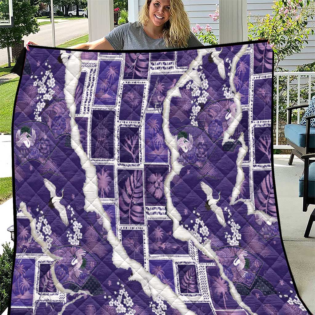 Hawaii Japanese Culture Purple Quilt Spring Cranes Aloha Pattern LT01 Purple - Polynesian Pride