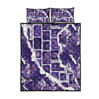 Hawaii Japanese Culture Purple Quilt Bed Set Spring Cranes Aloha Pattern