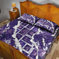 Hawaii Japanese Culture Purple Quilt Bed Set Spring Cranes Aloha Pattern