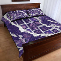 Hawaii Japanese Culture Purple Quilt Bed Set Spring Cranes Aloha Pattern