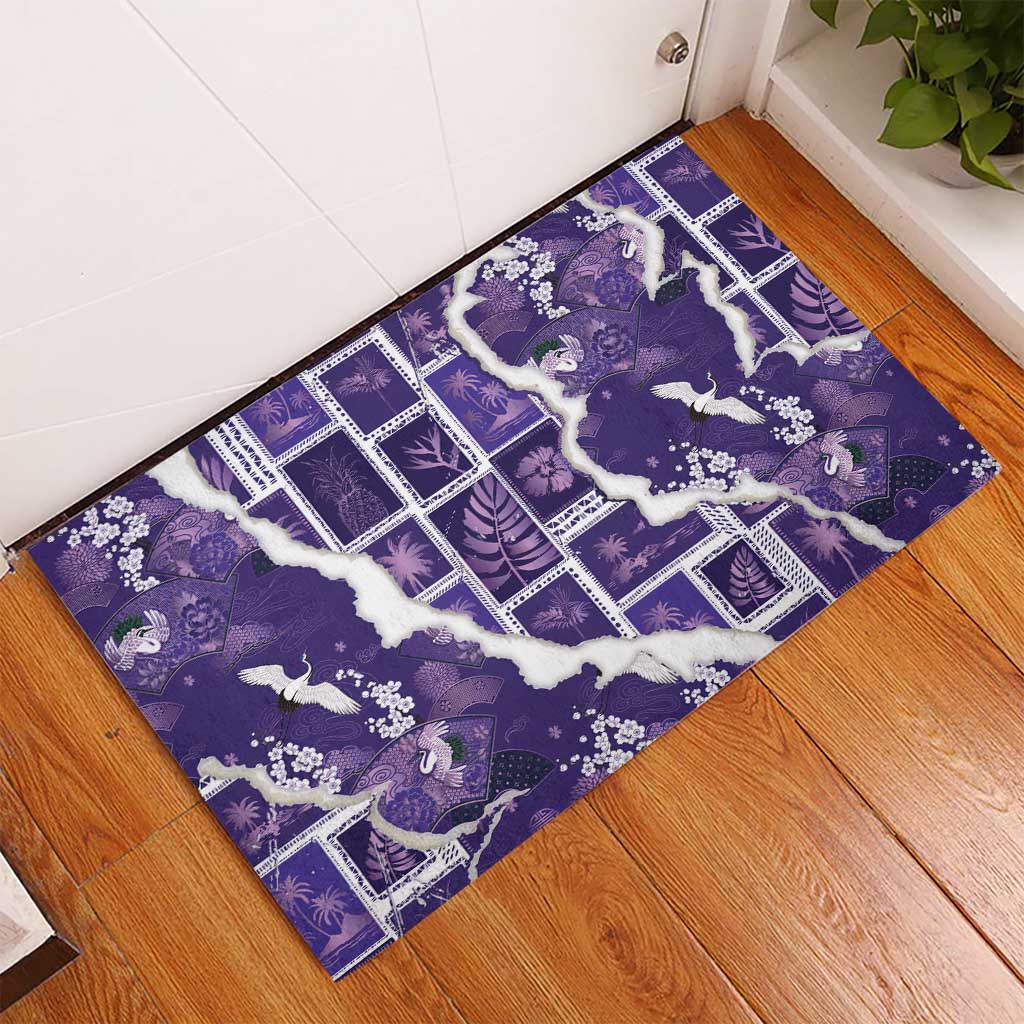 Hawaii Japanese Culture Purple Rubber Doormat Spring Cranes Aloha Pattern LT01 - Polynesian Pride