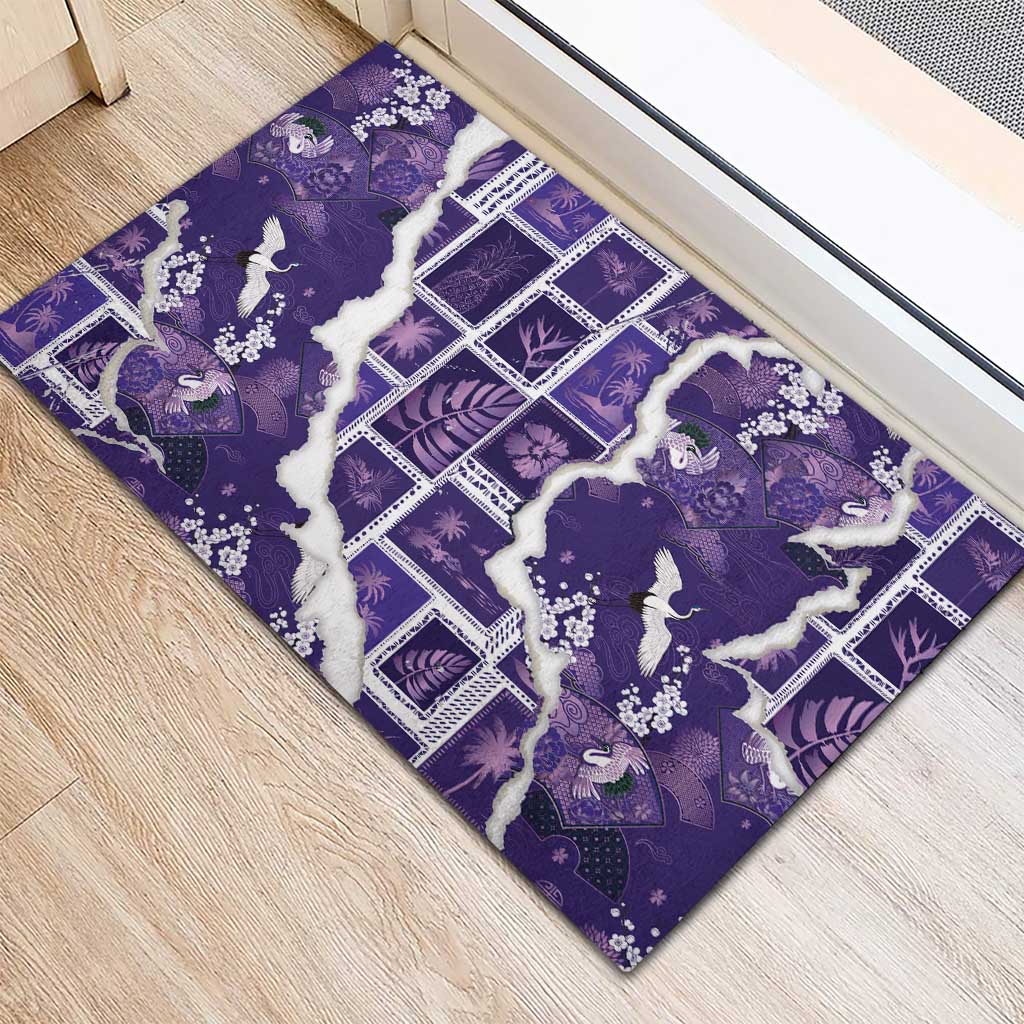 Hawaii Japanese Culture Purple Rubber Doormat Spring Cranes Aloha Pattern LT01 - Polynesian Pride