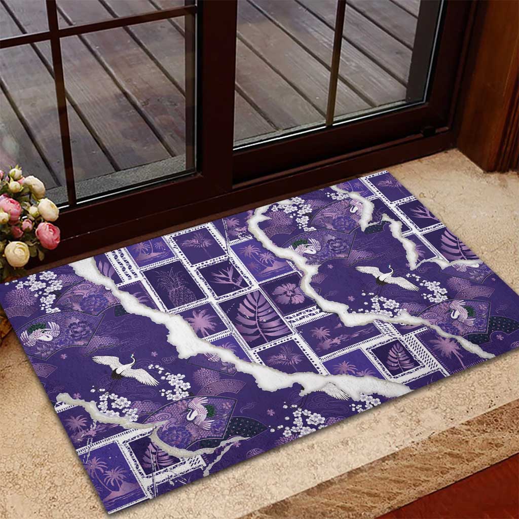 Hawaii Japanese Culture Purple Rubber Doormat Spring Cranes Aloha Pattern LT01 - Polynesian Pride