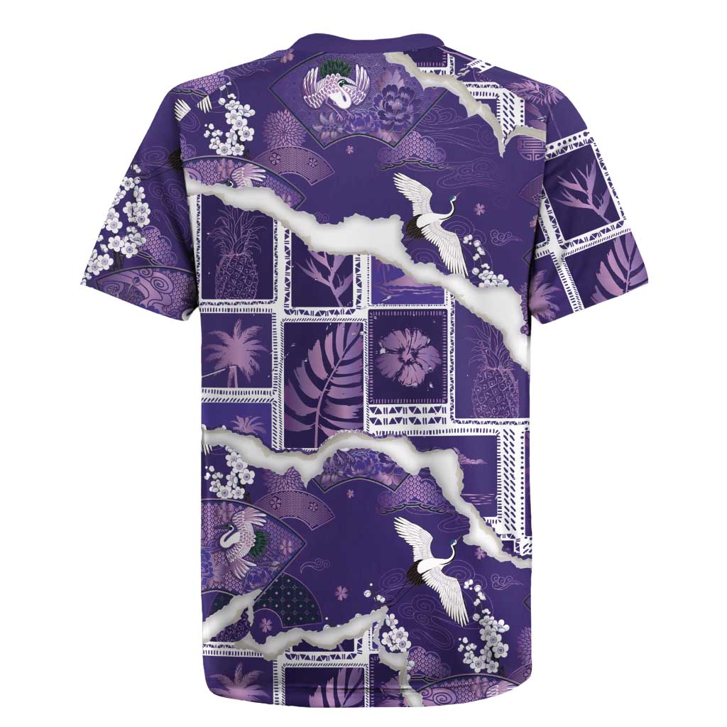 Hawaii Japanese Culture Purple Rugby Jersey Spring Cranes Aloha Pattern