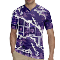 Hawaii Japanese Culture Purple Rugby Jersey Spring Cranes Aloha Pattern