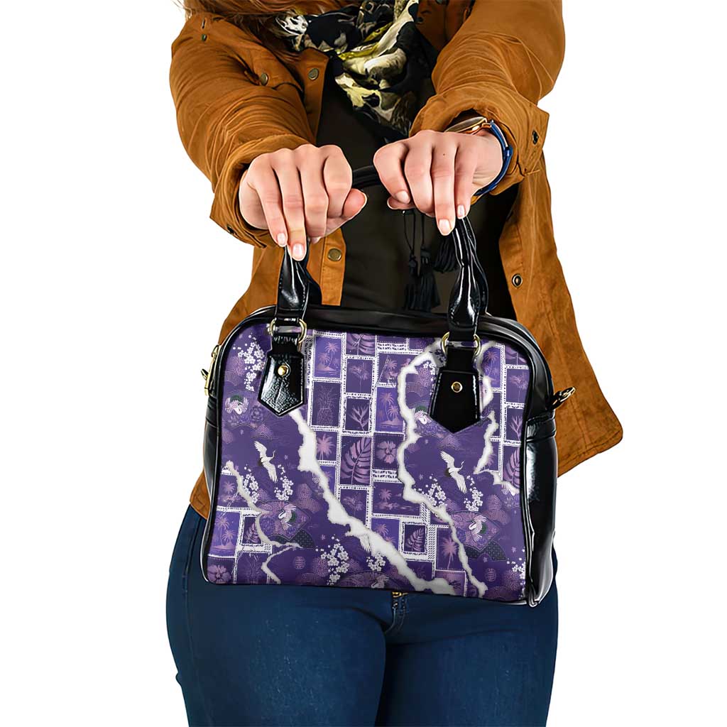 Hawaii Japanese Culture Purple Shoulder Handbag Spring Cranes Aloha Pattern LT01 One Size Purple - Polynesian Pride