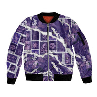 Hawaii Japanese Culture Purple Sleeve Zip Bomber Jacket Spring Cranes Aloha Pattern