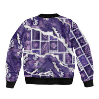 Hawaii Japanese Culture Purple Sleeve Zip Bomber Jacket Spring Cranes Aloha Pattern