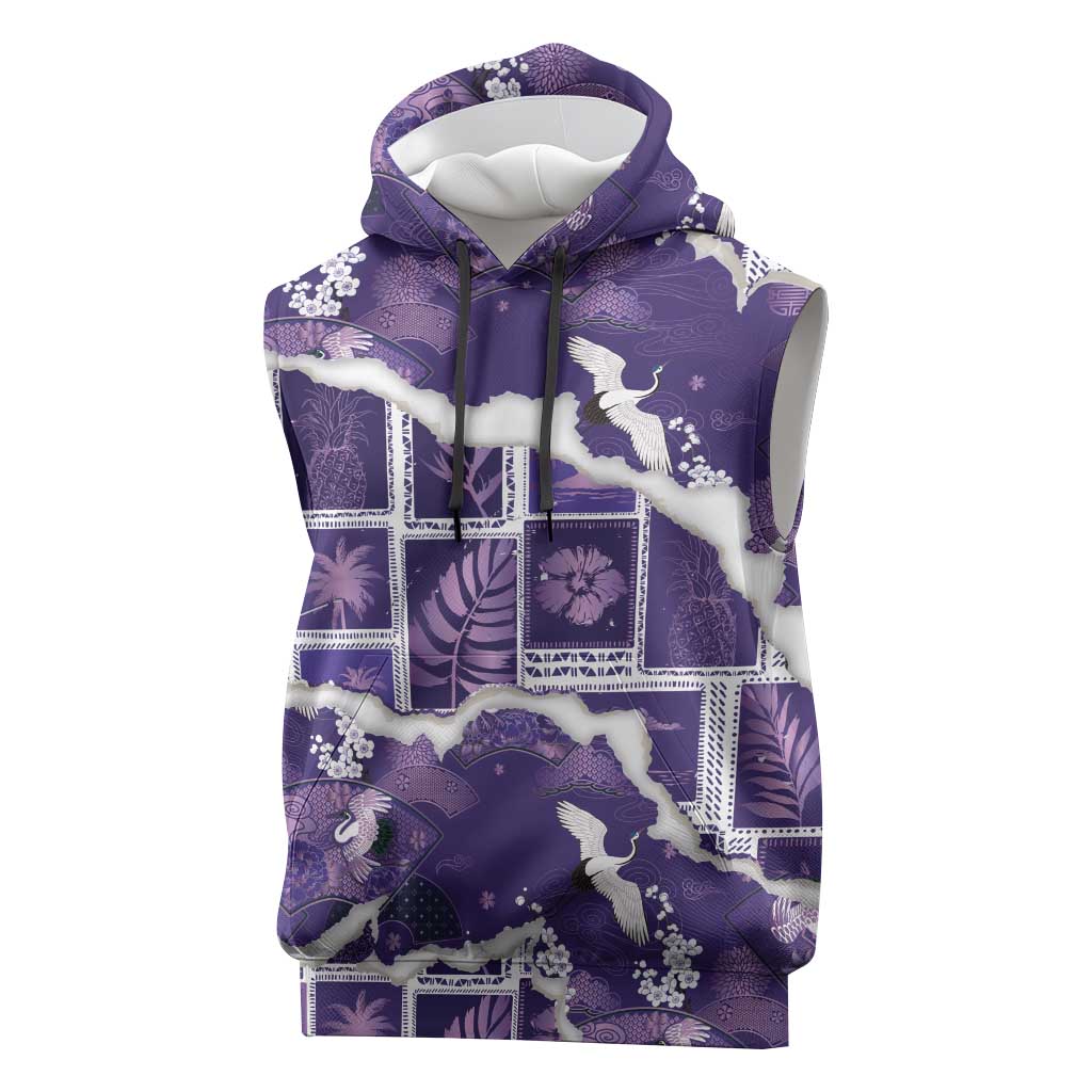Hawaii Japanese Culture Purple Sleeveless Hoodie Spring Cranes Aloha Pattern LT01 Purple - Polynesian Pride