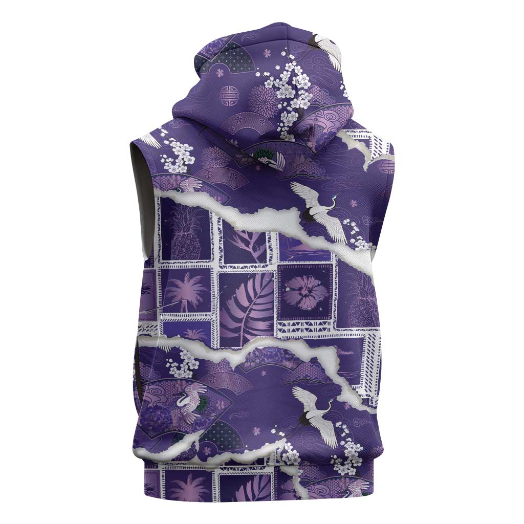 Hawaii Japanese Culture Purple Sleeveless Hoodie Spring Cranes Aloha Pattern LT01 - Polynesian Pride