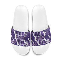Hawaii Japanese Culture Purple Slide Sandals Spring Cranes Aloha Pattern