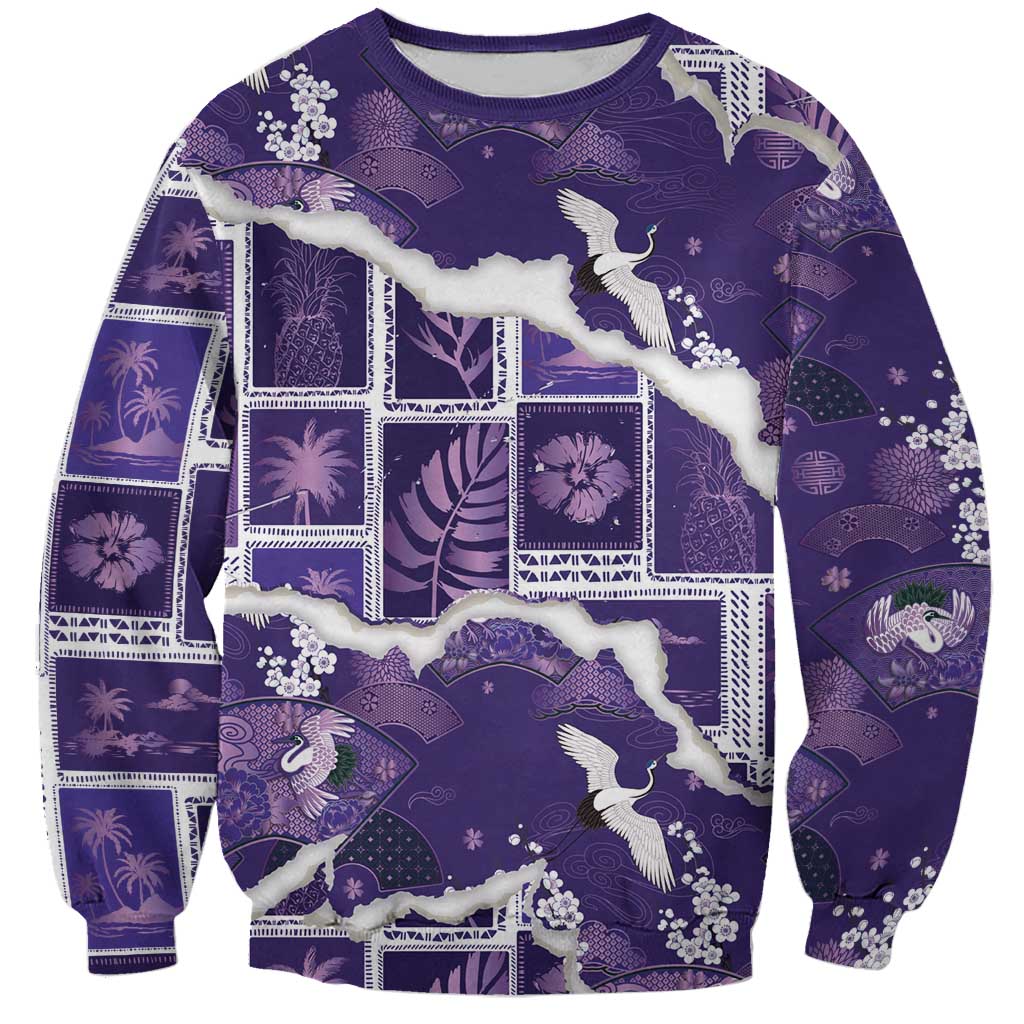 Hawaii Japanese Culture Purple Sweatshirt Spring Cranes Aloha Pattern LT01 Unisex Purple - Polynesian Pride