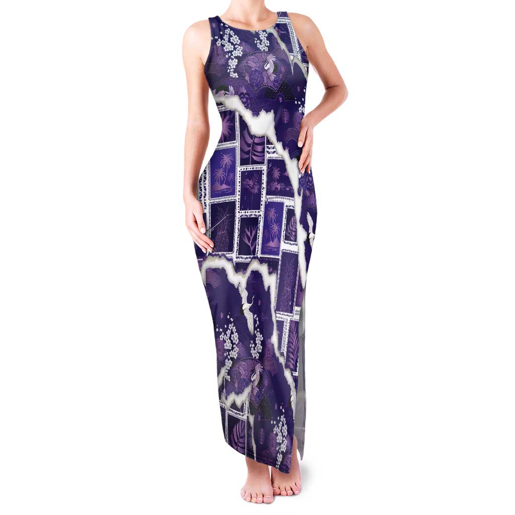 Hawaii Japanese Culture Purple Tank Maxi Dress Spring Cranes Aloha Pattern