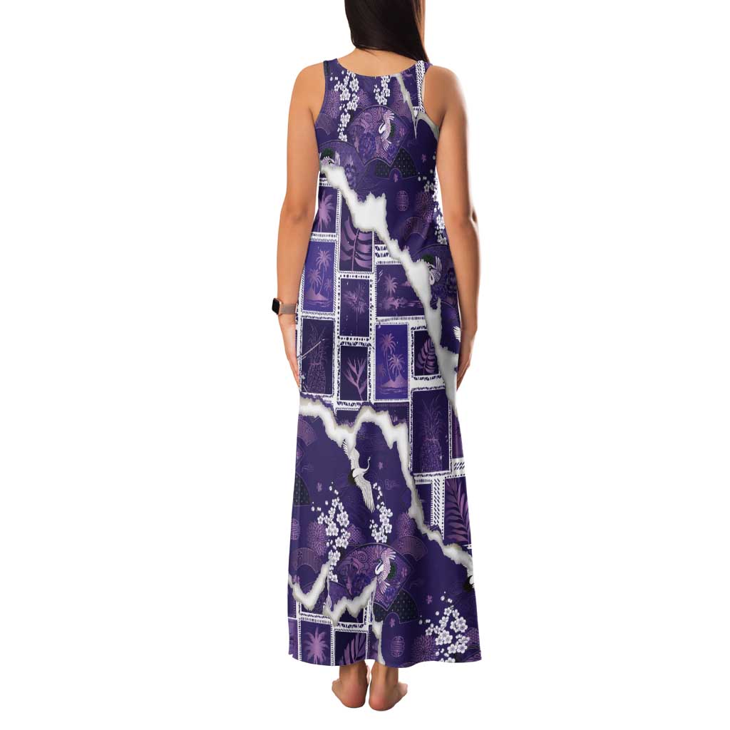 Hawaii Japanese Culture Purple Tank Maxi Dress Spring Cranes Aloha Pattern