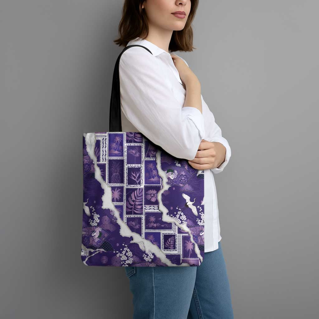 Hawaii Japanese Culture Purple Tote Bag Spring Cranes Aloha Pattern