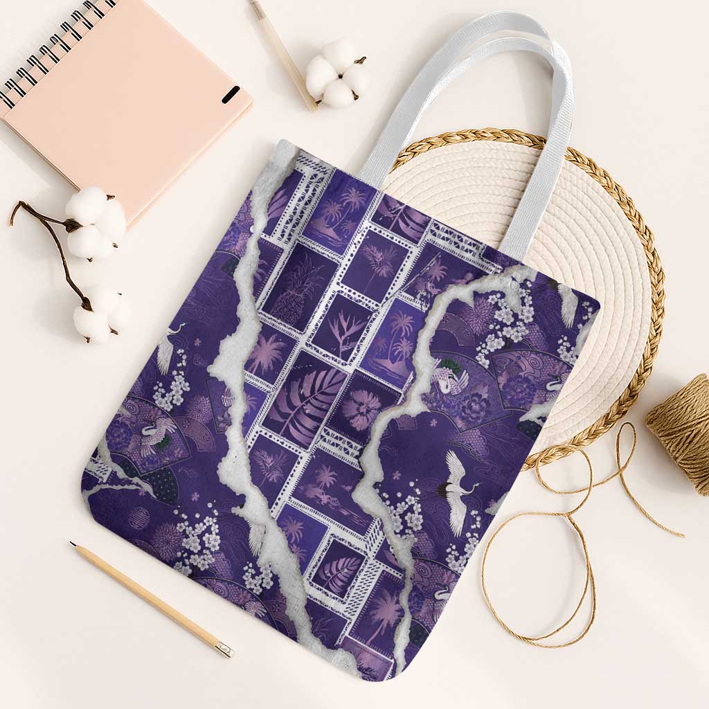 Hawaii Japanese Culture Purple Tote Bag Spring Cranes Aloha Pattern