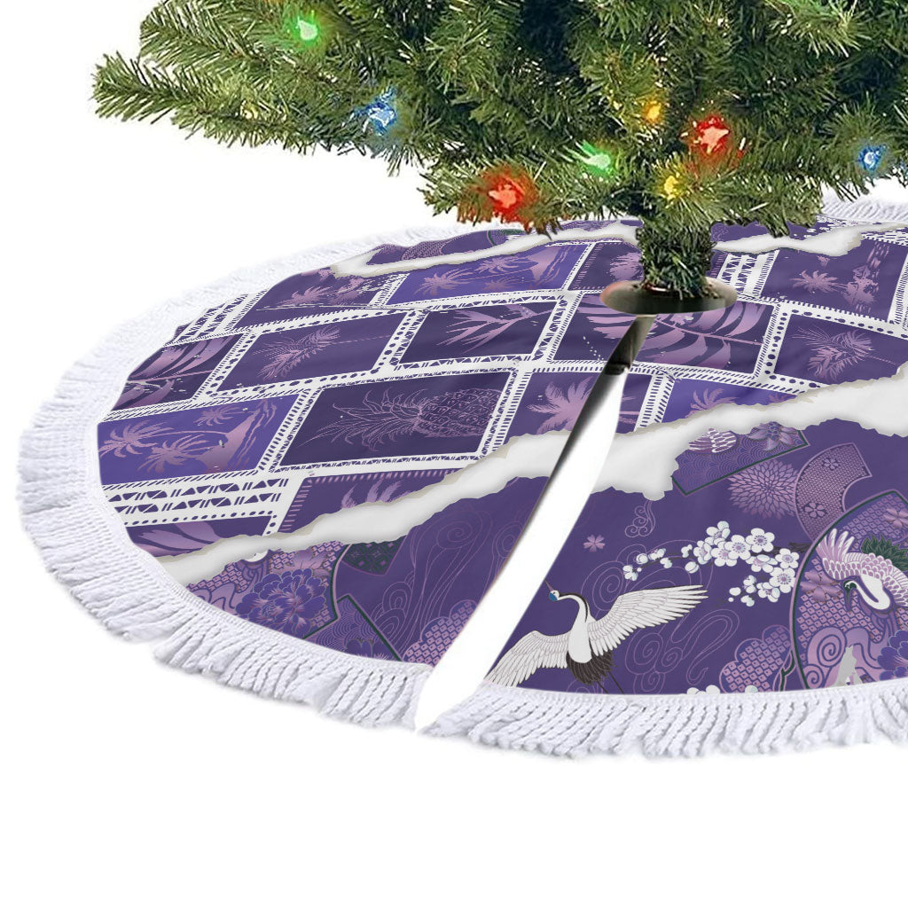 Hawaii Japanese Culture Purple Tree Skirt Spring Cranes Aloha Pattern LT01 - Polynesian Pride