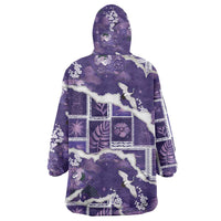 Hawaii Japanese Culture Purple Wearable Blanket Hoodie Spring Cranes Aloha Pattern