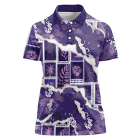 Hawaii Japanese Culture Purple Women Polo Shirt Spring Cranes Aloha Pattern