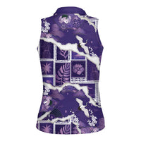 Hawaii Japanese Culture Purple Women Sleeveless Polo Shirt Spring Cranes Aloha Pattern LT01 - Polynesian Pride