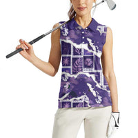 Hawaii Japanese Culture Purple Women Sleeveless Polo Shirt Spring Cranes Aloha Pattern LT01 - Polynesian Pride