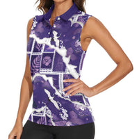 Hawaii Japanese Culture Purple Women Sleeveless Polo Shirt Spring Cranes Aloha Pattern LT01 - Polynesian Pride