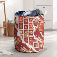 Hawaii Japanese Culture Red Laundry Basket Spring Cranes Aloha Pattern