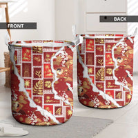 Hawaii Japanese Culture Red Laundry Basket Spring Cranes Aloha Pattern